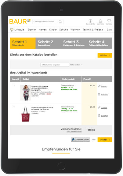 Warenkorb Schritt 1